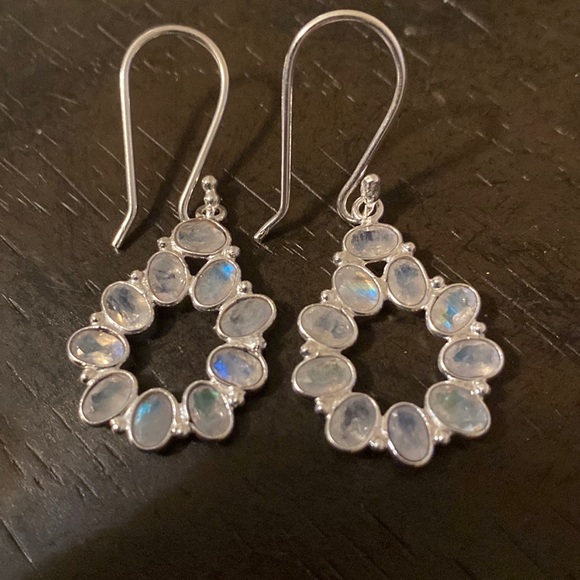 Moonstone Sterling Silver Dangle Pierced Earrings - Picture 2 of 2